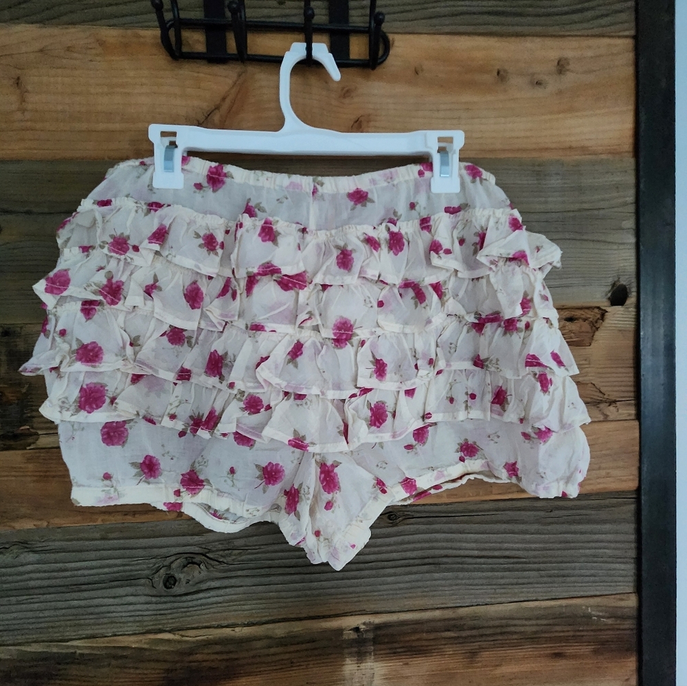 Free People Cream Ruffle Layered Mini Shorts - Picture 4 of 5